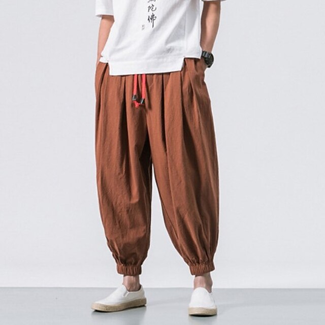 Men's Joggers Linen Pants Trousers Summer Pants Beach Pants Drawstring ...