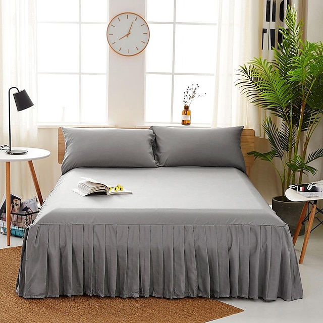  تنورة سرير بلون واحد من نوع قطعة واحدة غطاء سرير 1.8 متر غطاء سرير ناعم مفرش سرير مزدوج واقي مرتبة سيمونز