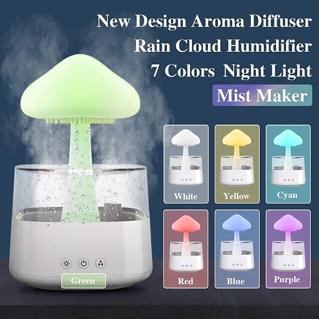 MushroomLED Smart Light Clouds Rain Humidifier Aromatherapy Colorful Lights Usb Connection Meditation Oil Zen Diffuser Night Light 11