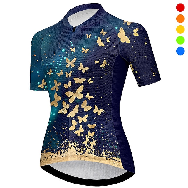  21Grams Women's Cycling Jersey Short Sleeve Bike Top with 3 Rear Pockets Mountain Bike MTB Road Bike Cycling Breathable Moisture Wicking Quick Dry Reflective Strips Violet Dark Purple Red Butterfly