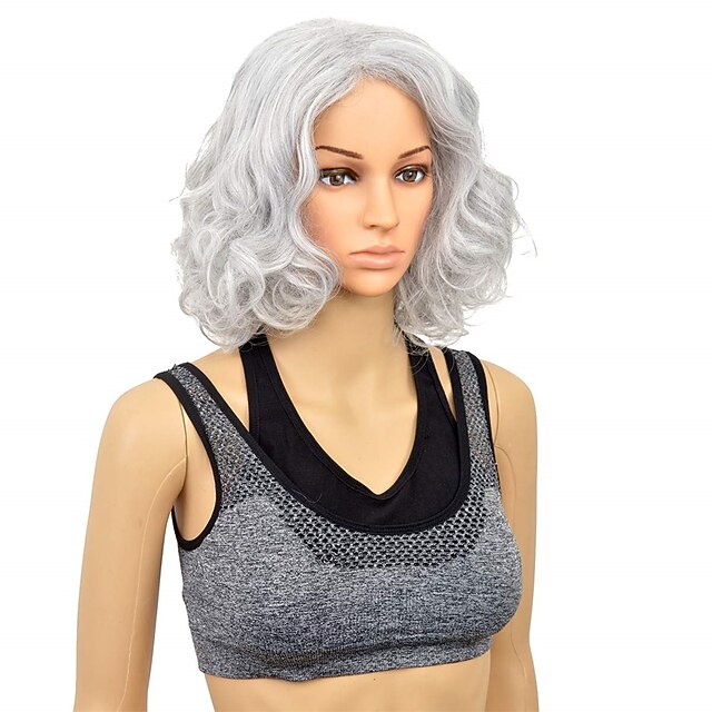 Short Curly Silver Gray Wigs for Old Lady Costume for Women and Grandma