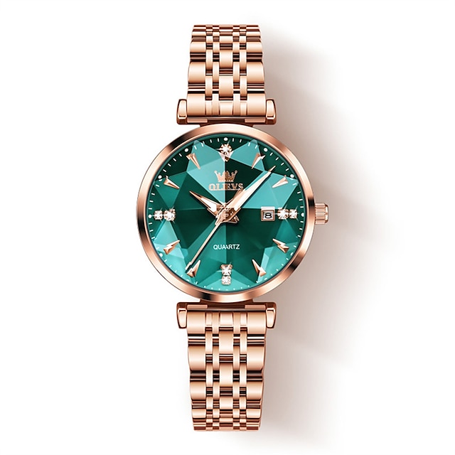  nuevos relojes de mujer de la marca olevs, relojes de cuarzo con calendario decorativo luminoso, relojes de estilo americano con engaste de diamantes, relojes verdes pequeños impermeables, relojes de