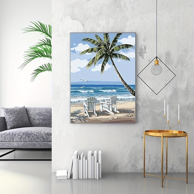  Lienzo de arte de pared de playa de verano, póster de paisaje marino e impresiones, pintura de concha de mar tallada en arena de palacio, regalo para decoración de pared del hogar, sin marco