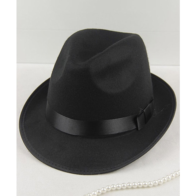  Men's Fedora Hat Brim Hat Black Wine Woolen Fedoras events Festival Plain UV Sun Protection Sunscreen
