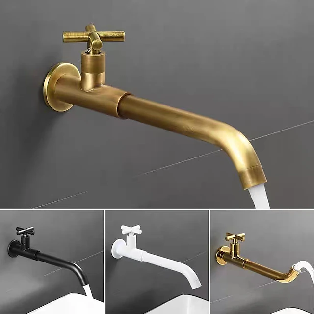 Wall Mounted Bathroom Sink Faucet Cold Only, 360 Swivel Brass Basin Taps, Single Handle One Hole Vessel Tap Washroom 9