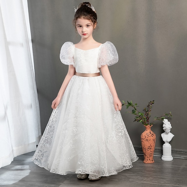  Παιδιά Κοριτσίστικα Φόρεμα για πάρτυ Συμπαγές Χρώμα Κοντομάνικο Επίδοση Γάμου Δίχτυ Πριγκίπισσα Γλυκός Δίχτυ Μέχρι τη μέση της γάμπας