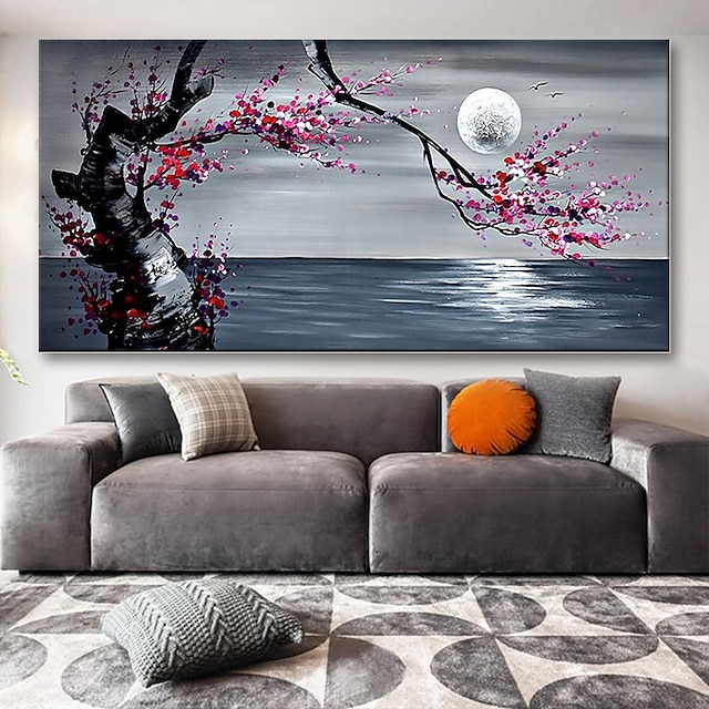 Framed 3 Pieces Plum Blossom Moon Ocean Wall Canvas Art Size 12x16 Eac -  DANNY'S HOME GOODS