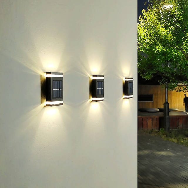  2 Stück Solar-LED-Wandleuchten für den Außenbereich, wasserdichte Zaunleuchten für Garten, Garage und Wege
