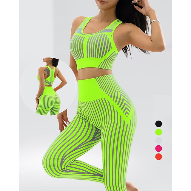 Women's Workout Sets 2 Piece Stripes Clothing Suit Black White Spandex