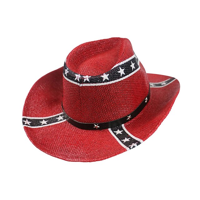 Men's Cowboy Hat American Flag Vintage Western Straw Hat Polyester
