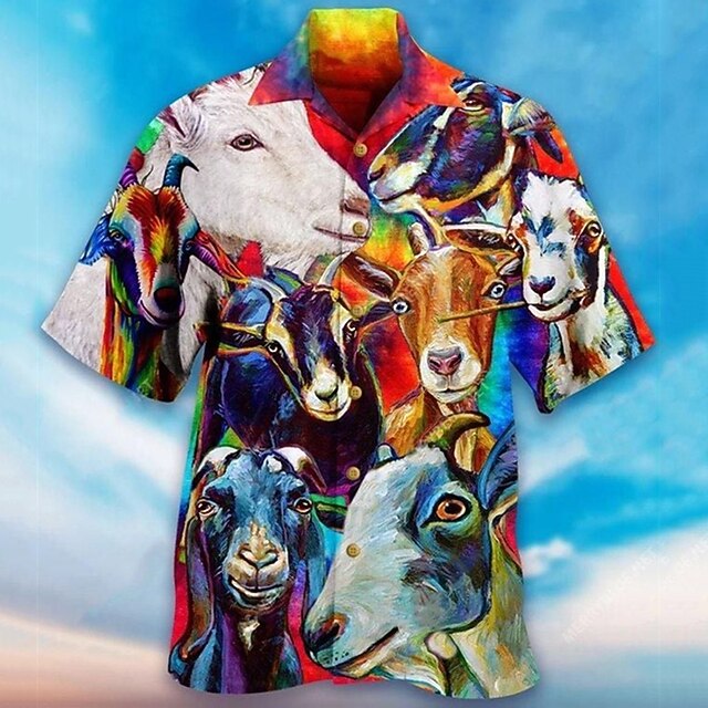 Men's Animal Tropical Antelope Shirt Summer Hawaiian Shirt Aloha Shirt Short Sleeve Shirt Cuban Collar Sports Fashion Streetwear Outdoor Casual Hawaiian Rainbow S M L2