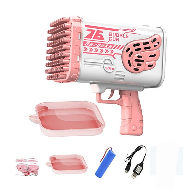  Bubble Gun Rocket  Holes Soap Bubbles Machine Gun Shape Automatic Blower With Light Toys For Kids Pomperos Childrens Day Gift