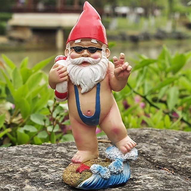  Miniature Resin Statue, Bikini Gnome Elf Statue, Garden Gnome Swimming Gnome Statue, Fairy Garden Landscape, Outdoor Garden Yard Lawn Bonsai Decoration