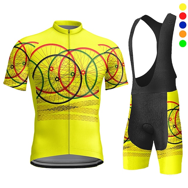  21Grams Men's Cycling Jersey with Bib Shorts Short Sleeve Mountain Bike MTB Road Bike Cycling Yellow Red Blue Graphic Bike Moisture Wicking Quick Dry Spandex Sports Graphic Funny Clothing Apparel