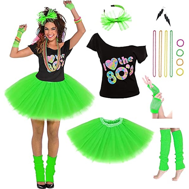 Women's 80's Costumes with Accessories Set 1980s Disco Tutu Skirt ...