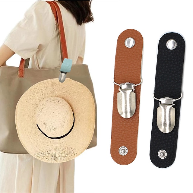  ny rejse læder hat klip udendørs rygsæk bagageopbevaring klip pu læder multi-formål strå hat klip hat tilbehør