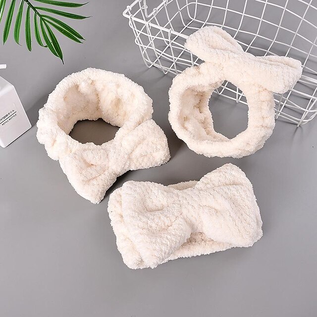  Off-White Coral Fleece Butterfly End Hair Band Sweet Face Wash Makeup Mask Microfiber Hair Band Women Back To School College Student