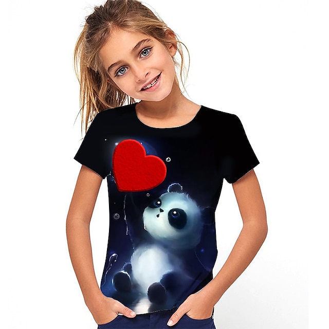  Παιδιά Κοριτσίστικα Κοντομάνικη μπλούζα Γραφική ΕΞΩΤΕΡΙΚΟΥ ΧΩΡΟΥ 3D εκτύπωση Κοντομάνικο Λαιμόκοψη Ενεργό 7-13 ετών Καλοκαίρι Μαύρο Θαλασσί