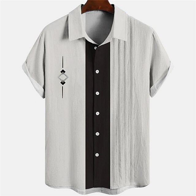 Men's Linen Shirt Shirt Striped Graphic Prints Geometry Turndown Black ...