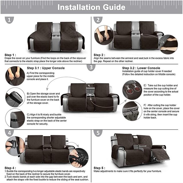 Loveseat Reclining Couch Covers with Console, NonSlip Pet Cover for