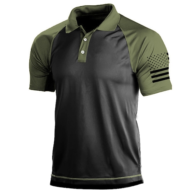  miesten ulkoilu amerikan lippu taktinen urheilu golf kaula t-paita golf paita t-paita lyhythihainen paita toppi ulkona hengittävä nopeasti kuivuva kevyt kesä musta vihreä harmaa metsästys kalastus taistelu