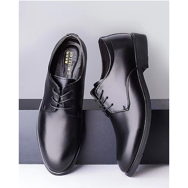  Homens Oxfords Sapatos Derby Negócio Diário Couro Ecológico Prova-de-Água Com Cadarço Preto Primavera Outono