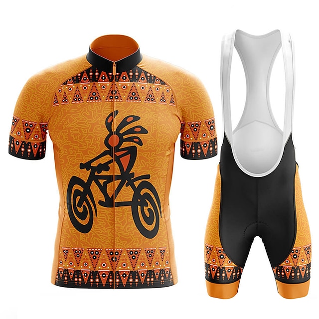  21Grams Męskie Koszulka i szorty z szelkami na rower Krótki rękaw Kolarstwo górskie Kolarstwie szosowym Pomarańczowy Graficzny Rower Zestawy odzież Wkładka 3D Oddychający Odprowadza wilgoć Szybkie