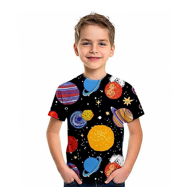  Gutt 3D Astronaut T skjorte Kortermet 3D-utskrift Sommer Vår Aktiv Sport Mote Polyester Barn 3-12 år utendørs Daglig Innendørs Normal