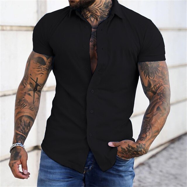 Men's Shirt Button Up Shirt Summer Shirt Black Yellow Pink Red Dark ...