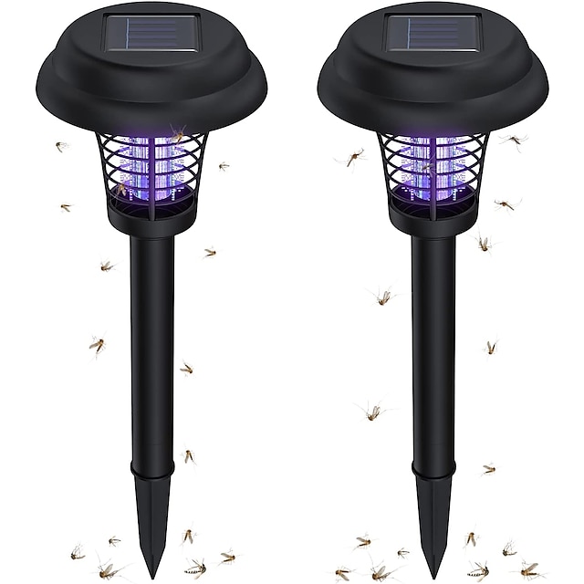 2 packs solaire bug zapper en plein air solaire moustique zapper alimenté bug zapper led moustique tueur lumière lampe pour intérieur et jardin