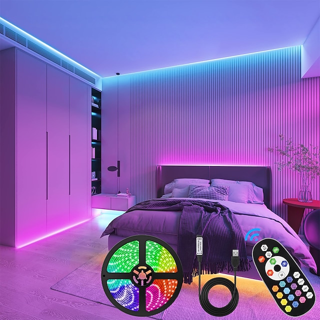  5V USB LED Strip Lights RGB 5050 1M 2M 3M 5M Color Changing Light with 24key IR Remote Controller for Home Bedroom Kitchen TV Back Lights DIY Decor