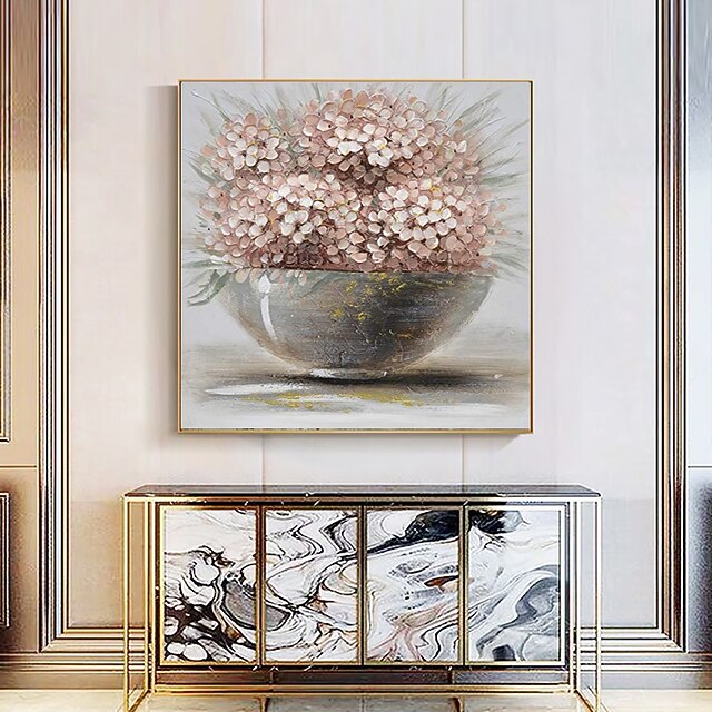 Oil Painting Hand Painted Square Floral / Botanical Modern Rolled