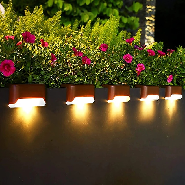  4 pçs luzes de cerca solar ao ar livre à prova d'água luz de jardim passos de cerca de pátio varanda passarela decoração de férias iluminação lâmpada noturna solar