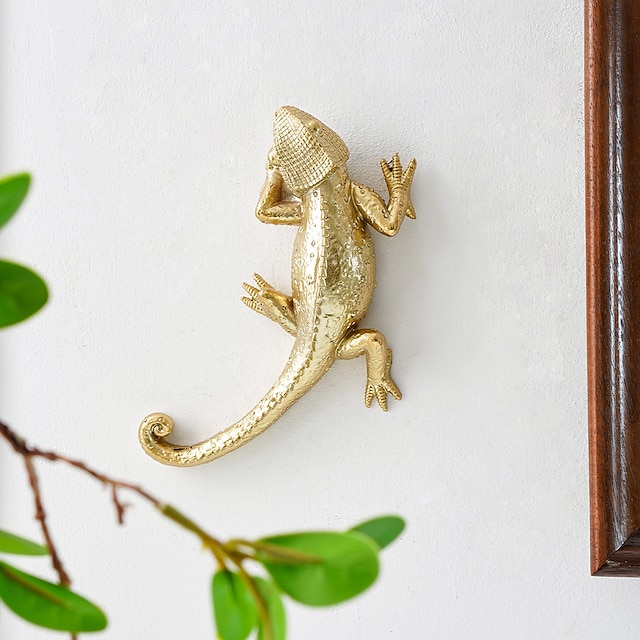  European Style Lizard Wall Decoration Gold Retro Wall Decoration Tree Resin Material Handmade Handicraft Decorative Ornaments Suitable For Home Wall Decoration
