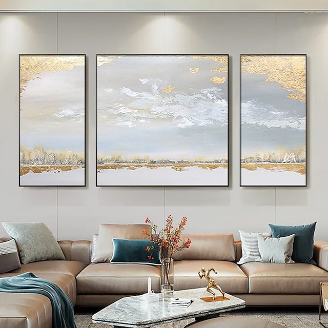  Newest 100% Hand Painted Abstract Gold Foil Art Wall Picture Handmade Golden Sky Landscape Canvas Oil Painting For Living Room Home Decor
