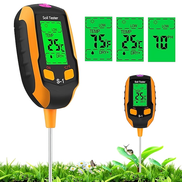  Bodentemperatur-Thermometer, 1 Stück Bodenfeuchtigkeitsmesser, Bodentest-Messgerät, Bodenfeuchtigkeits-pH-Messgerät, Sonnenlichtintensität