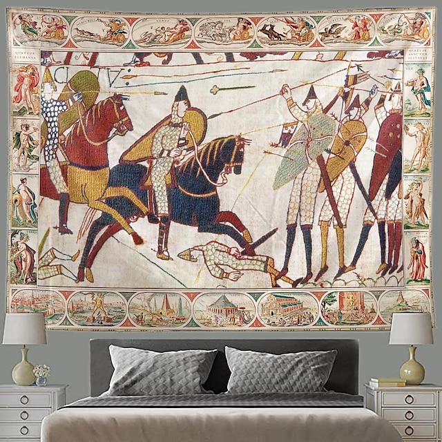  Mittelalterlicher Bayeux-Wandteppich, Wanddekoration, Fotohintergrund, Decke, Vorhang, Zuhause, Schlafzimmer, Wohnzimmer, Dekoration