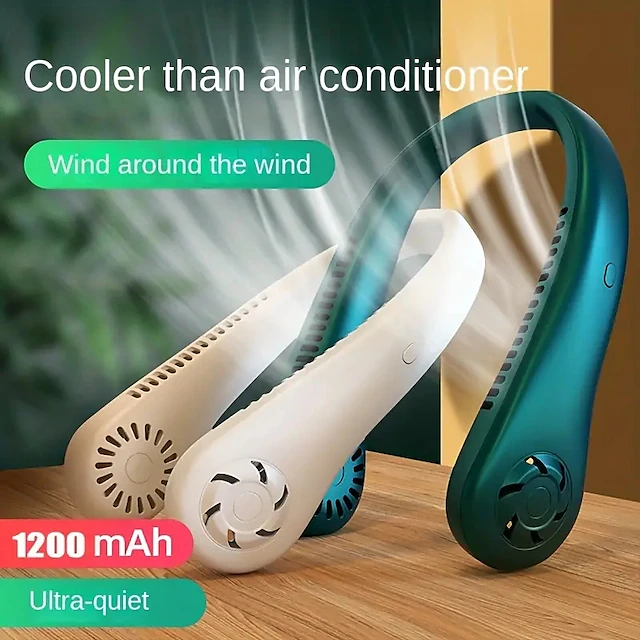 Hands-Free Hanging Neck Fan – Leafless USB Powered Portable Fan with 1200mAh Battery, Bladeless Cooling for Travel 13