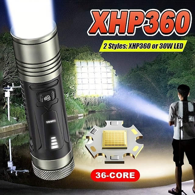  S187 LED Flashlight Rechargeable 26650 Type C 2A XHP360 2500lm Torch with Power Indicator and Power Output Interface