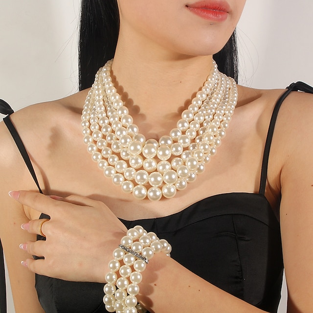 Ohrringe Perlenkette Choker Armband 3 Stk Flapper Accessoires Retro Vintage 1920er Legierung für den großen Gatsby Cosplay Damen Modeschmuck Modeschmuck