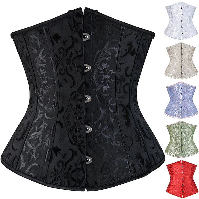 Women's Lace Up Boned Underbust Corset Jacquard Brocade Waist Training Bustier Lingerie Rococo Retro Vintage 20