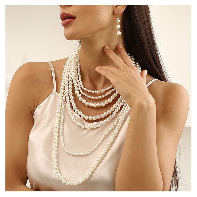  gargantilla de perlas collar pendientes 2 piezas accesorios flapper vintage 1920s roaring 20s art deco para mujeres