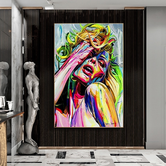  Arte de parede de rosto abstrato sexy feito à mão faca pintura a óleo imagem da tela para quarto decoração de parede de escritório presente personalizado (sem moldura)