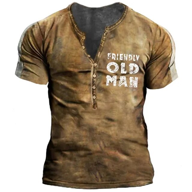 Father 'S Day Friendly Old Man Mens Graphic Shirt Henley Letter Clothing Apparel 3D Print Outdoor Daily Short Sleeve Button Down Fashion Designer Comfortable Brown Cotton Button-Down2