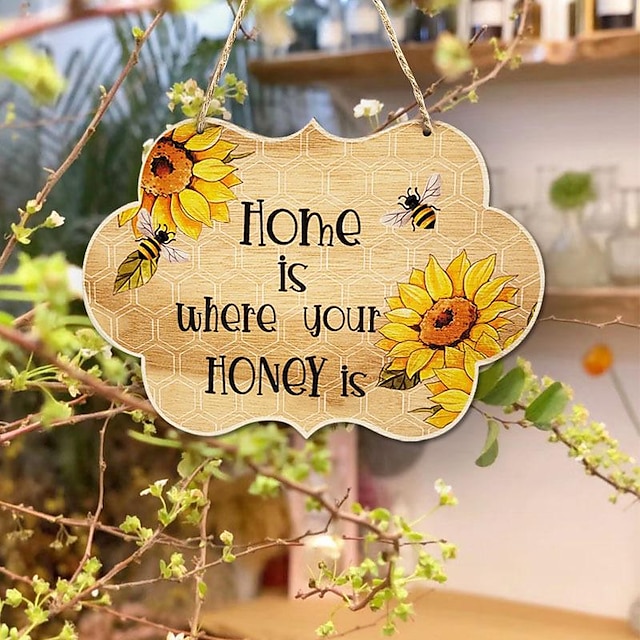  1 pc abeille tenture murale, signe de plaque de motif animal en bois wll accessoires de décoration, pour jardin café chambre décor articles ménagers 6.3 '' x 9 ''