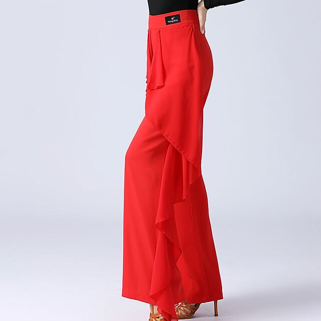 Latin Dance Ballroom Dance Pants Tassel Pure Color Splicing Women's Performance Training Milk Fiber