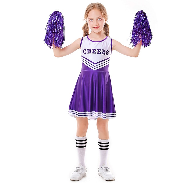  Girls' Cheer Leaders Dancer Performance Dancing Dress More Accessories Classic & Timeless Polyester bright red Black Blue Dress Socks Accessory Set