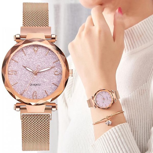  Rose or femmes montre de luxe magnétique ciel étoilé dame montre-bracelet maille femme horloge