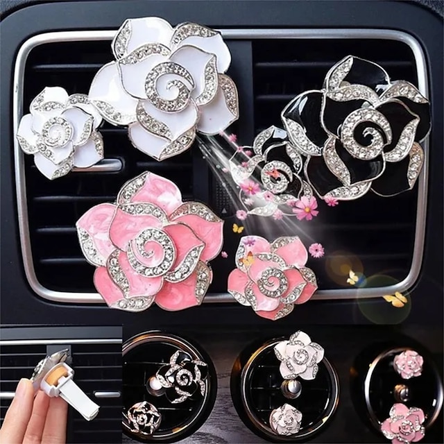  2 st creative fashion camellia bil luftuttag parfymklämma luftfräschare för bil flicka present