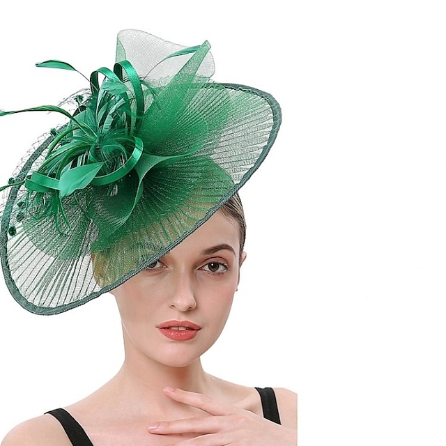  fascinators Tule Kentucky Derby Paardenrace cocktail Retro Elegant Met Veer Tule Helm Hoofddeksels